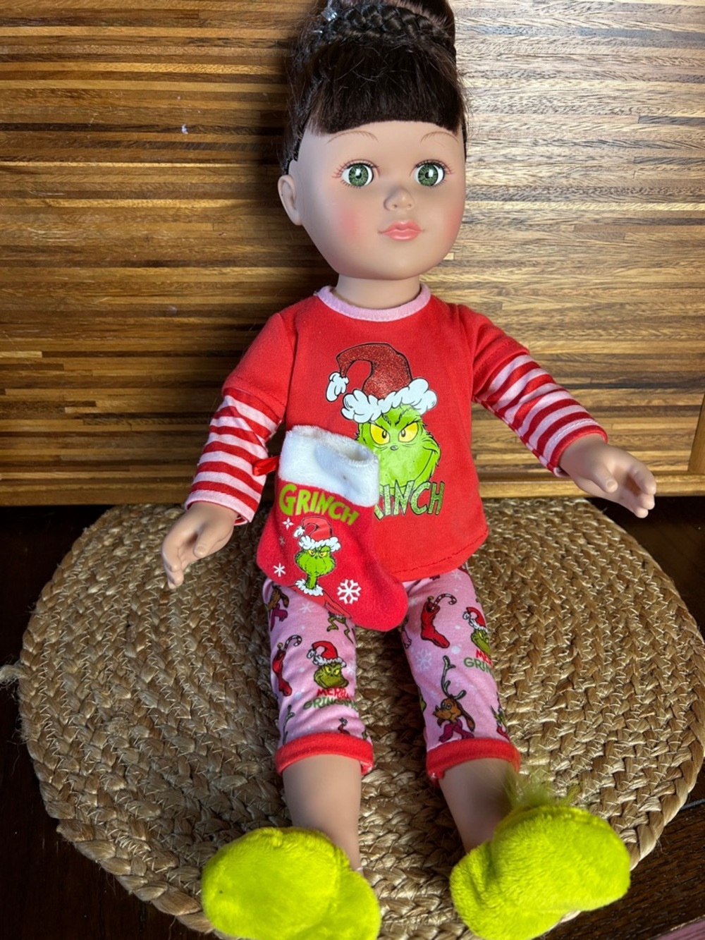My Life As Grinch Sleepover 18" Doll — Brunette, Green Eyes